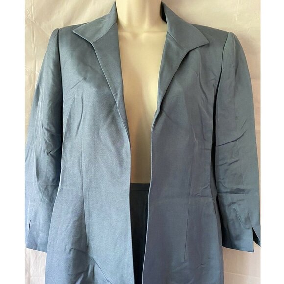 VTG Y2K Dana Buchman Skirt Suit 8 Blue Silk Wool Blend Open Front Jacket Classic - Picture 2 of 12